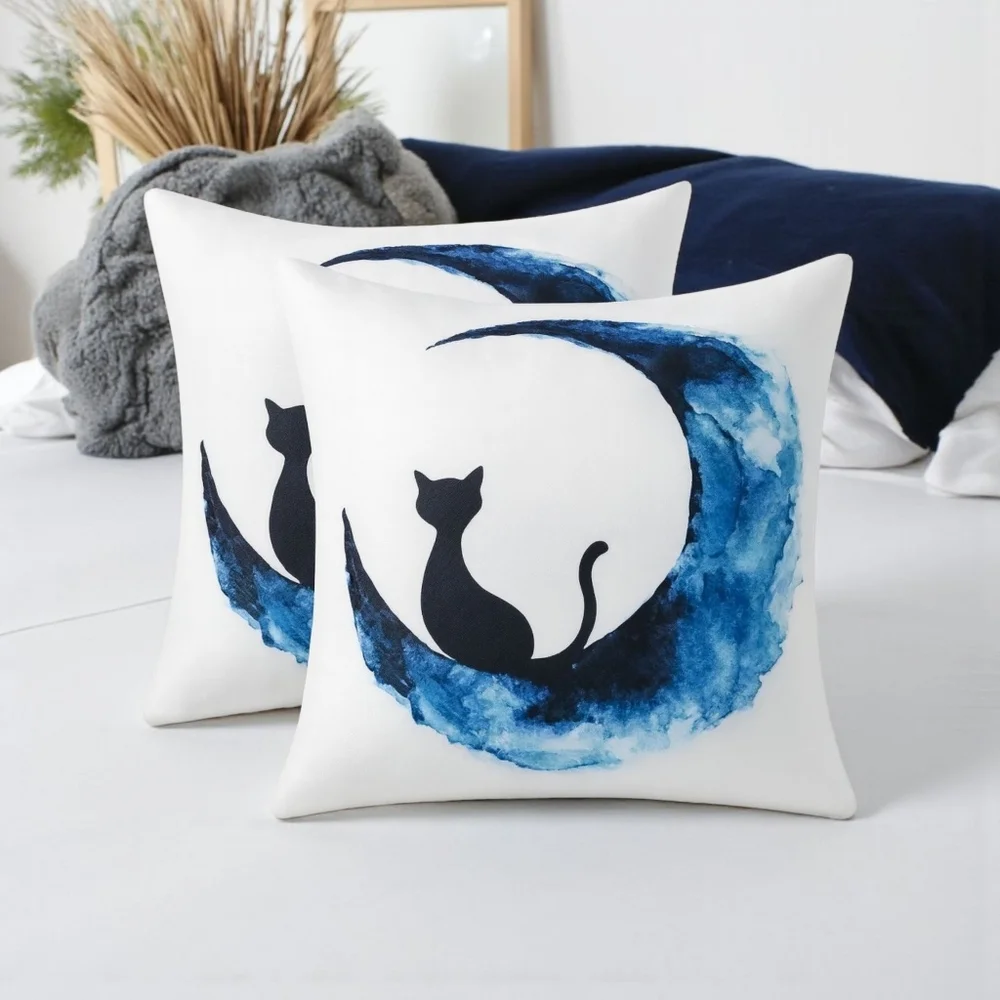 Whimsical Black Cat Moon Cushion Covers 18